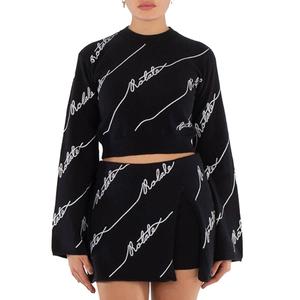 Повернуть Женский черный укороченный джемпер с логотипом Rotate