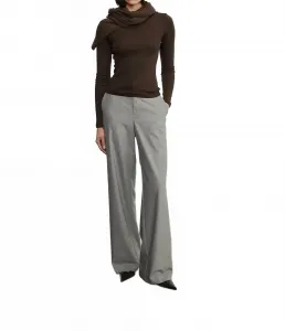 Кашемировый хлопковый свитер крупной вязки с круглым вырезом, цвет горький шоколад Enza Costa