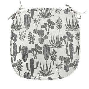 ABAKUHAUS Подушка-кактус для обеденных стульев, кактусы, оттенки серого, декоративная водонепроницаемая подушка с ремнями для кухонных сидений, 40 см x 40 см, цвет слоновой кости, черный