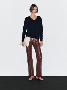 Вязаный свитер из смесовой шерсти с V-образным вырезом Massimo Dutti, темно-синий