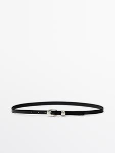 Ремень из кожи наппа с овальной пряжкой Massimo Dutti, black