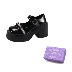 Alxnan Женские туфли Мэри Джейн на массивном каблуке черные, цвет Black