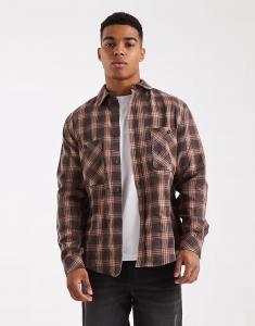 Рубашка с карманом в коричневую клетку Asos Design