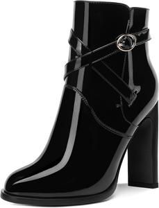 Женские ботильоны ROSERWISH с перекрестными ремешками, круглым носком, ремешком с пряжкой, лакированные, для улицы, на высоком блочном каблуке, высота каблука 4 дюйма