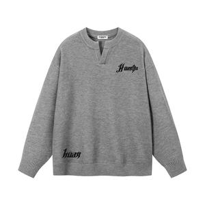 Трикотажный свитер Unisex с V-образным вырезом Moderate HUANQIU, heather серый