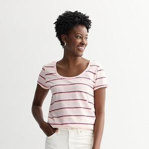 Женская повседневная футболка с коротким рукавом и круглым вырезом Sonoma Goods For Life, Pink Multi Stripe