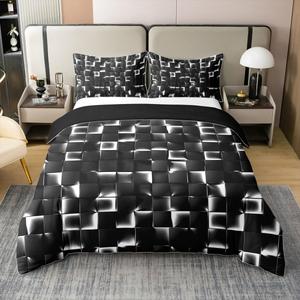 Erosebridal Геометрический клетчатый комплект постельного белья из 100% хлопка в черно-белой расцветке для подростков и геймеров, Black White