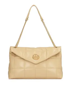 Стеганая кожаная сумка с узором Kazar, бежевый