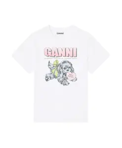 Футболка с графическим принтом и круглым вырезом Ganni, белый