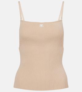 Логотип ребристый трикотажный топ Courrèges, песочный