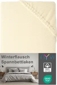 Простыня на резинке DreamScience Winter Fluff 90x200 - 100x200 см, натуральная, для матрасов высотой до 22 см - согревающая и мягкая зимняя простыня NYVI