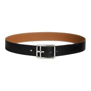 Телячья кожа, металл, палладированное покрытие ремни мужские black/brown ширина 3.8см HERMES, черный/коричневый