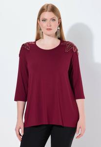 Топ Ulla Popken FLOWER EPAULET 3/4 SLEEVE , Dark Cherry Red/Red