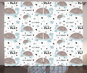 Штора для детского сада ABAKUHAUS в деревенском стиле, Поиграем в черепаху и улитку, универсальная тесьма для гостиной с петлями и крючками, 280 x 225 см, цвет: бледно-голубой, пыльно-белый Abakuhaus