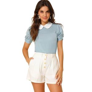 Женская винтажная блузка с контрастным воротником и короткими рукавами в стиле Питера Пэна, топ ALLEGRA K, синий