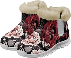 Женские зимние ботинки на снег с меховой подкладкой, теплые ботильоны на низком ходу, удобные нескользящие короткие ботинки для улицы, пушистые прогулочные туфли, размеры США 6-12 Qoiuvncy, Roses