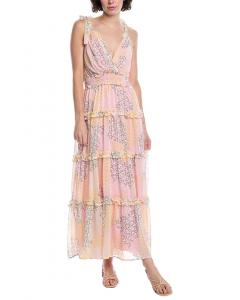 FATE Платье макси с ярусными воланами, желтый