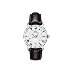 MIDO Часы Belle Rose II Collection Automatic Mechanical Movement Men's Watch Watch 38mm Silver Dial Leather Strap, White Dial Black Strap