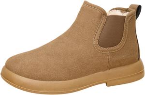 Женские ботильоны Челси на каблуке из замши, слипоны, короткие зимние ботинки, широкие теплые домашние тапочки, удобные без каблука, эластичные осенние ботильоны Generic, Khaki