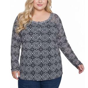 Топ с длинным рукавом реглан и сетчатым узором Ny Collection, Black White Medalion