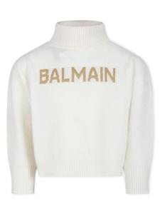 Balmain Kids джемпер с логотипом, связанный интарсией, белый