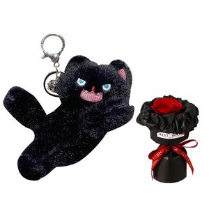 Frizzy Kitten, очаровательные куклы-брелоки с виляющим хвостом, плюшевый кулон, высота 13см Jinnew, черный/розовый