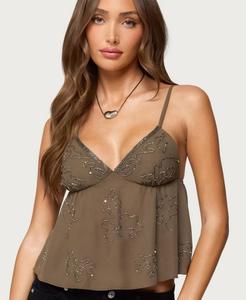 Женская блузка-бэбидолл Raia с бисером Edikted, Olive