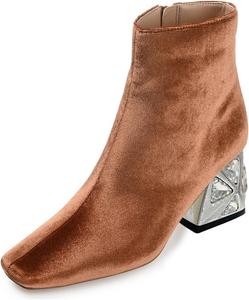 Женские ботильоны YDN с заклепками, низкий каблук, квадратный носок, боковая молния, обувь для вечеринок, шопинга и работы, размер 4-16 US, Brown