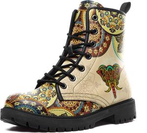 Винтажные бохо ботинки на шнуровке, удобные высокие ботильоны для женщин и мужчин, модная повседневная и фестивальная зимняя обувь AWSOLE, Elephant Beige Brown Golden Yellow