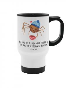 Термокружка паук Агата кофе с надписью на белом фоне Mr. & Mrs. Panda