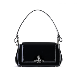 Vivienne Westwood HAZEL Кожаная плечевая сумка багет через плечо среднего размера женская черная