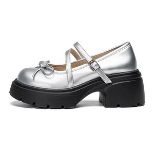 Туфли Мэри Джейн на массивном каблуке 6 см, женские, серебристые WARRIOR, Silver