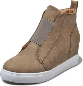 Женские кроссовки ZBYY с клиновидной подошвой, скрытые клинья, боковая молния, замшевые платформенные ботильоны, модные повседневные высокие кеды, Grey 7.5