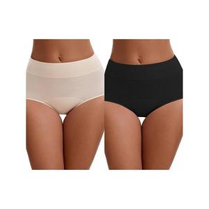 2 упаковки женских трусиков с защитой от протеканий, высокая талия, эластичный пояс, полное покрытие, контроль живота Inspire Chic, Beige Black