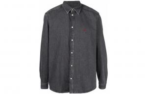 Джинсовая рубашка с длинным рукавом и вышитым логотипом DIESEL, серый