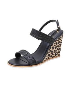 Женские спортивные сандалии на высокой танкетке из плетеной рафии EDITH Linea Paolo, Black woven/nappa pu