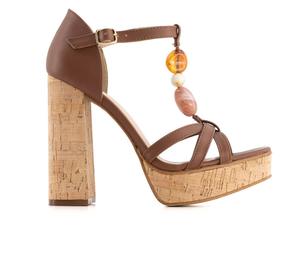 Женские коричневые босоножки на высоком каблуке с декоративными камнями Andrea