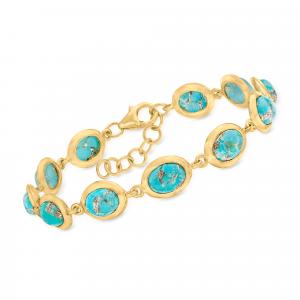 Браслет Ross-Simons Turquoise из 18-каратного золота поверх стерлингового серебра Ross-Simons, 8 In