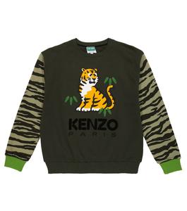 Хлопковая толстовка с вышивкой и тигровым принтом Kenzo, разноцветный
