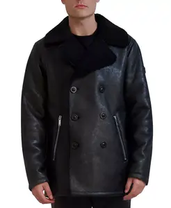Мужское двубортное пальто из искусственной овчины Car Coat Karl Lagerfeld, черный