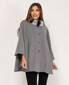 Женское пальто с воротником из натурального меха кролика Rex того же тона Fsh, серый