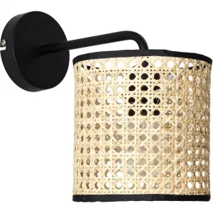 Бра WILEY E27 1 шт. Высота 25 см, Выступ 29 см, E27, металл/ротанг, светлое дерево/черный Brilliant, бежевый
