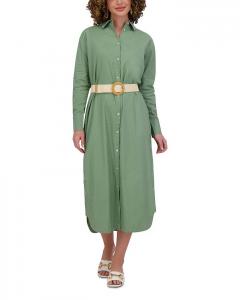 Льняное платье-рубашка Point, зеленый