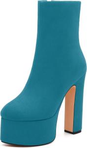 Ботильоны на платформе WAYDERNS для женщин с массивным каблуком, закрытым носком, боковой молнией, короткие ботинки высотой 15 см, модная обувь для свиданий, вечеринок и осени, Teal