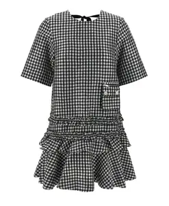 Мини-Платье в клетку с эффектом мятой ткани Ganni, мультиколор