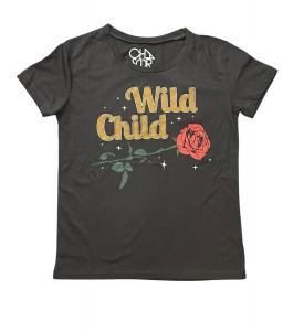 Chaser Женская футболка с коротким рукавом и графическим принтом "Wild Child" черного цвета