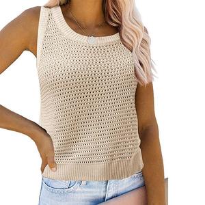 Женский летний вязаный топ-свитер с круглым вырезом и без рукавов Elitechoice, Beige