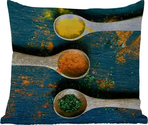 Подушка для улицы - Специи - Ложка - Травы - Коричневый - Желтый - Зеленый - 40x40 см - Устойчива к погодным условиям - Подушка для отдыха - Подушка - Внутренняя часть - Обивка с изображением MuchoWow