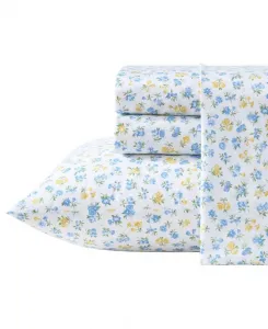 Комплект постельного белья Loveston из 4 предметов, изготовленный из хлопкового перкаля с плотностью 200 нитей, размер Queen Laura Ashley, синий