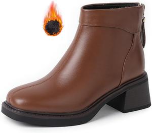 Женские ботильоны Chelsea на массивном каблуке из натуральной кожи с задней молнией, ретро, удобные, с круглым носком и каблуком стопкой, осенне-зимние, для повседневной носки и работы LOVEHEYNEW, Brown-Velvet